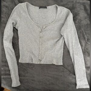 Brandy Melville Grey Ribbed Button Up Shirt